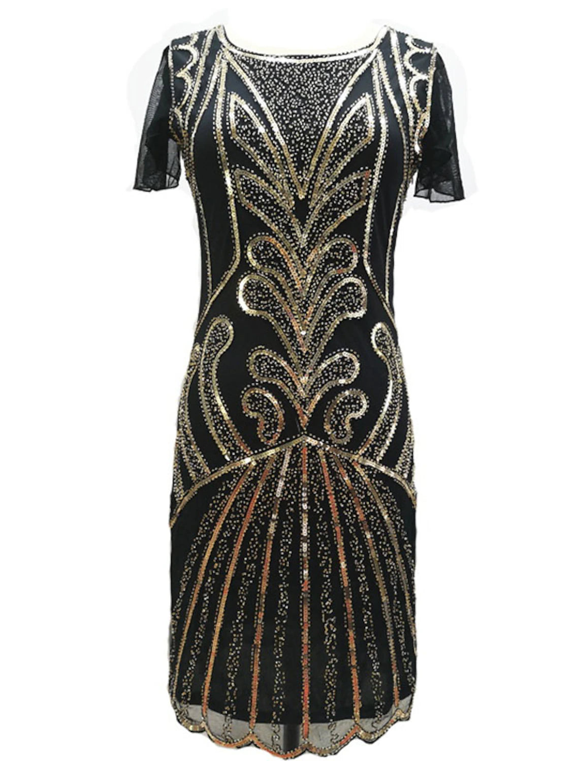 Wholesale A-Line Elegant Vintage Holiday Party Wear Dress Jewel Neck Short Sleeve Knee Length Cotton Blend with Beading Sequin Tassel